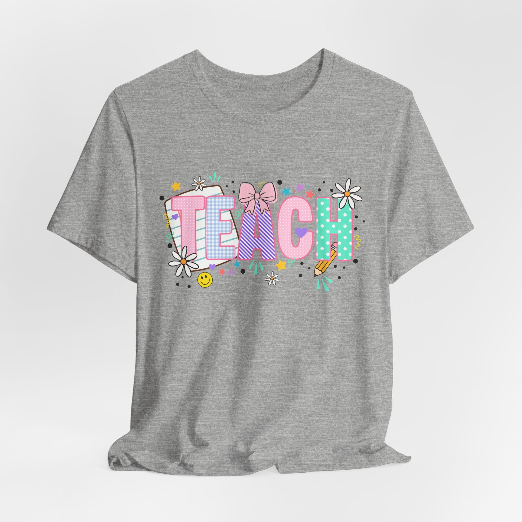 Teach Floral Graphic Tee — Cute Pastel "TEACH" Teacher T‑Shirt