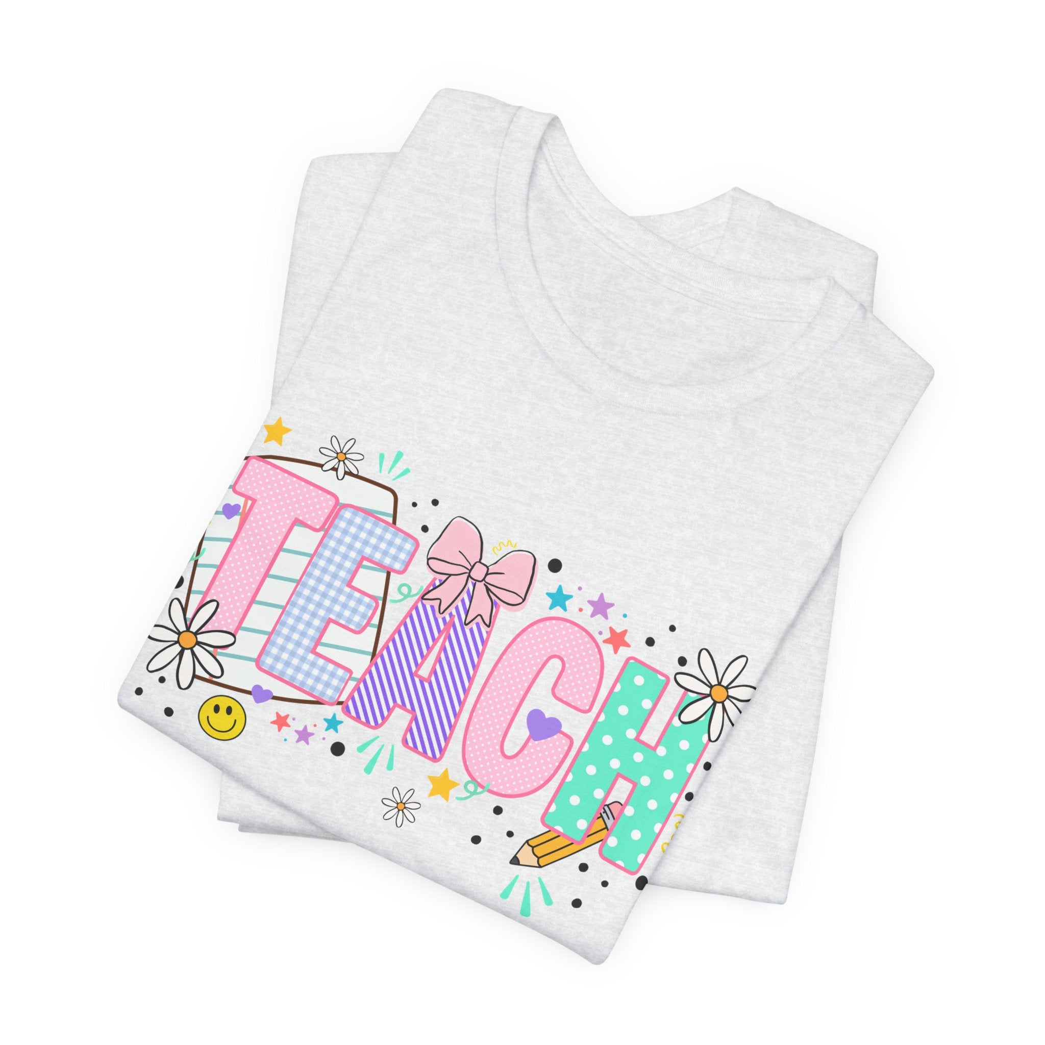 Teach Floral Graphic Tee — Cute Pastel "TEACH" Teacher T‑Shirt