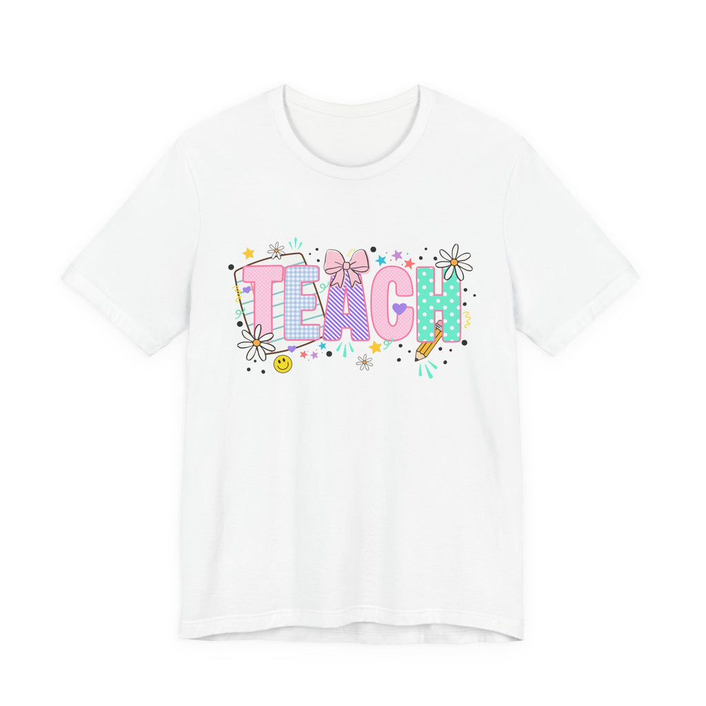 Teach Floral Graphic Tee — Cute Pastel "TEACH" Teacher T‑Shirt