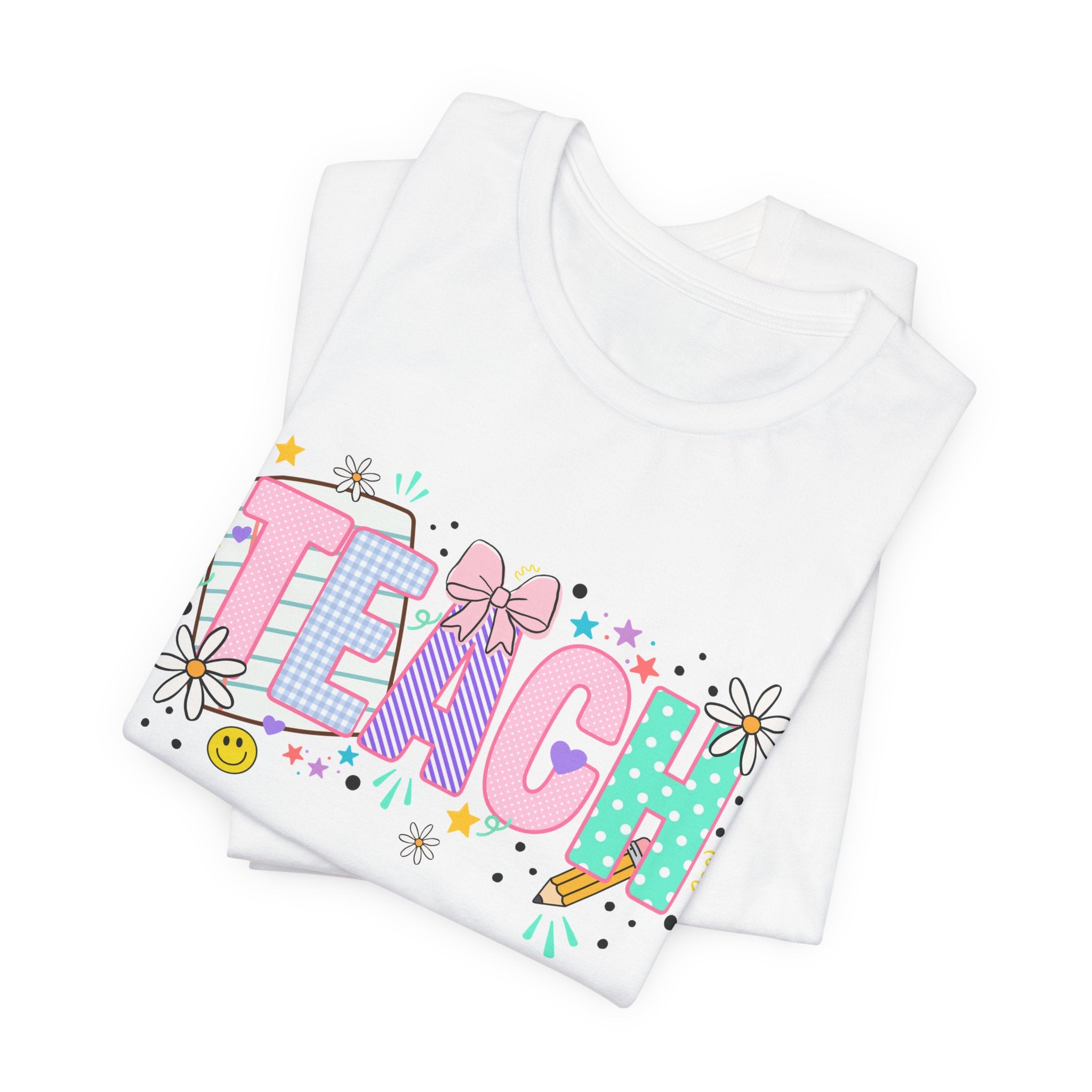 Teach Floral Graphic Tee — Cute Pastel "TEACH" Teacher T‑Shirt