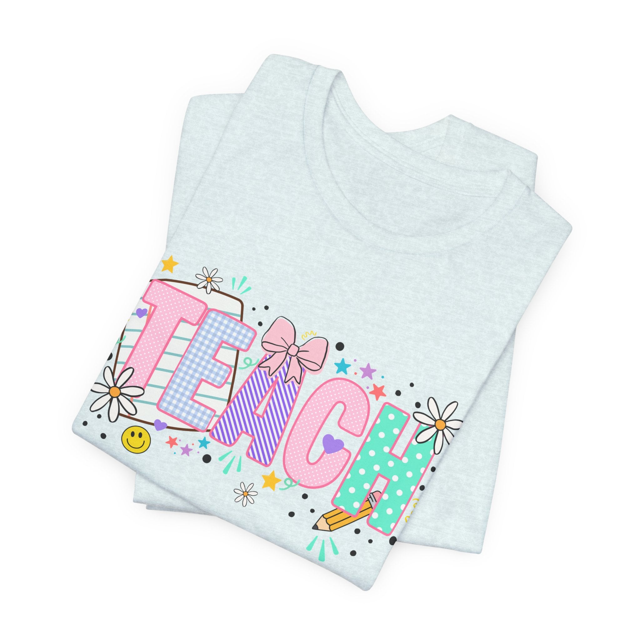 Teach Floral Graphic Tee — Cute Pastel "TEACH" Teacher T‑Shirt