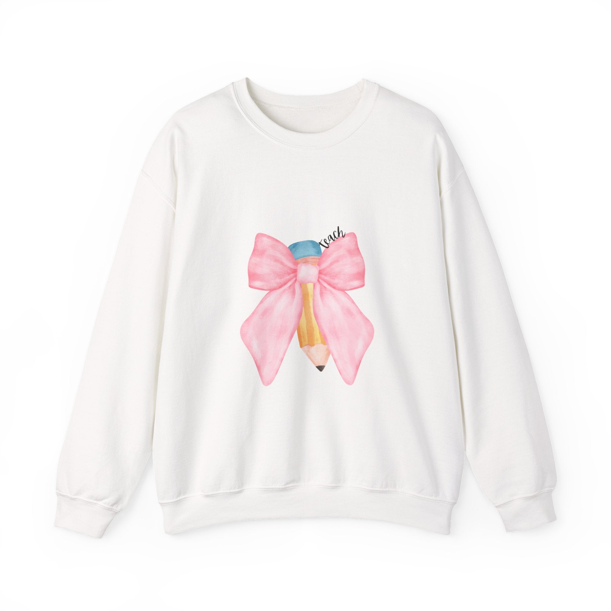 Pencil with Pink Bow Crewneck Sweatshirt — Cute Back-to-School Teacher Gift