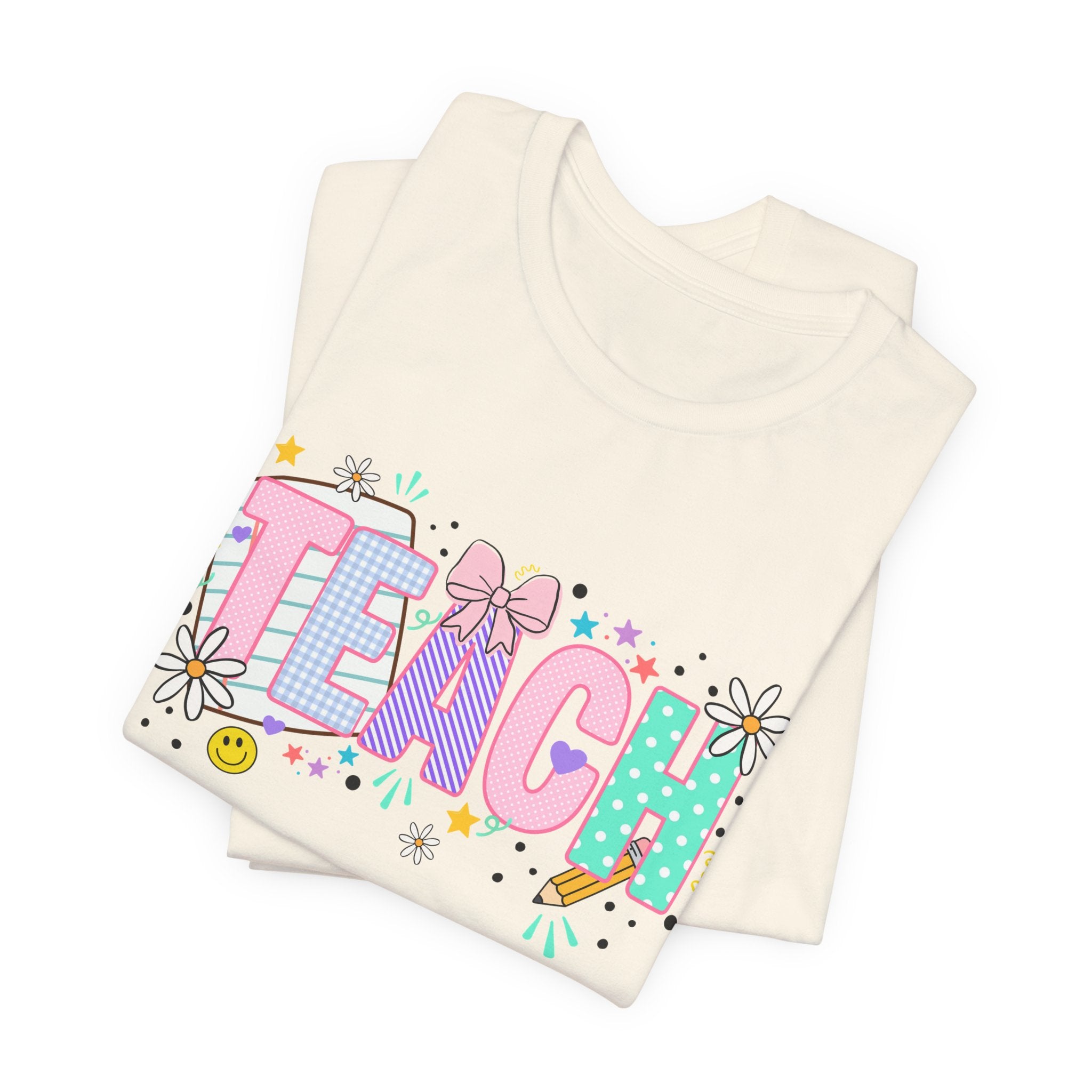 Teach Floral Graphic Tee — Cute Pastel "TEACH" Teacher T‑Shirt