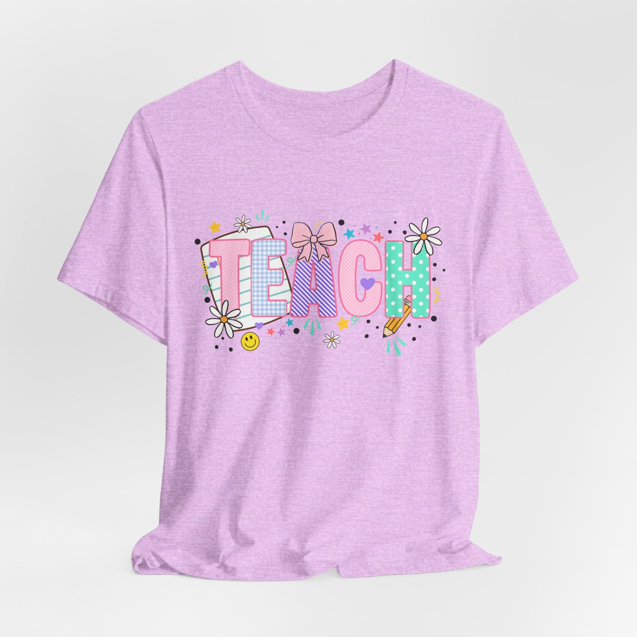 Teach Floral Graphic Tee — Cute Pastel "TEACH" Teacher T‑Shirt