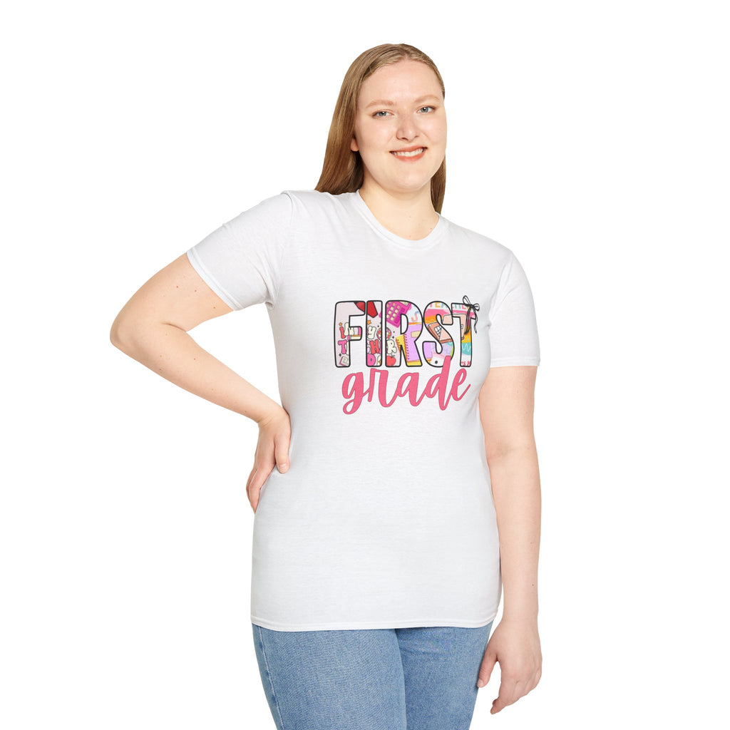 First Grade T-Shirt — Cute Floral Back-to-School Tee for Teachers & Students