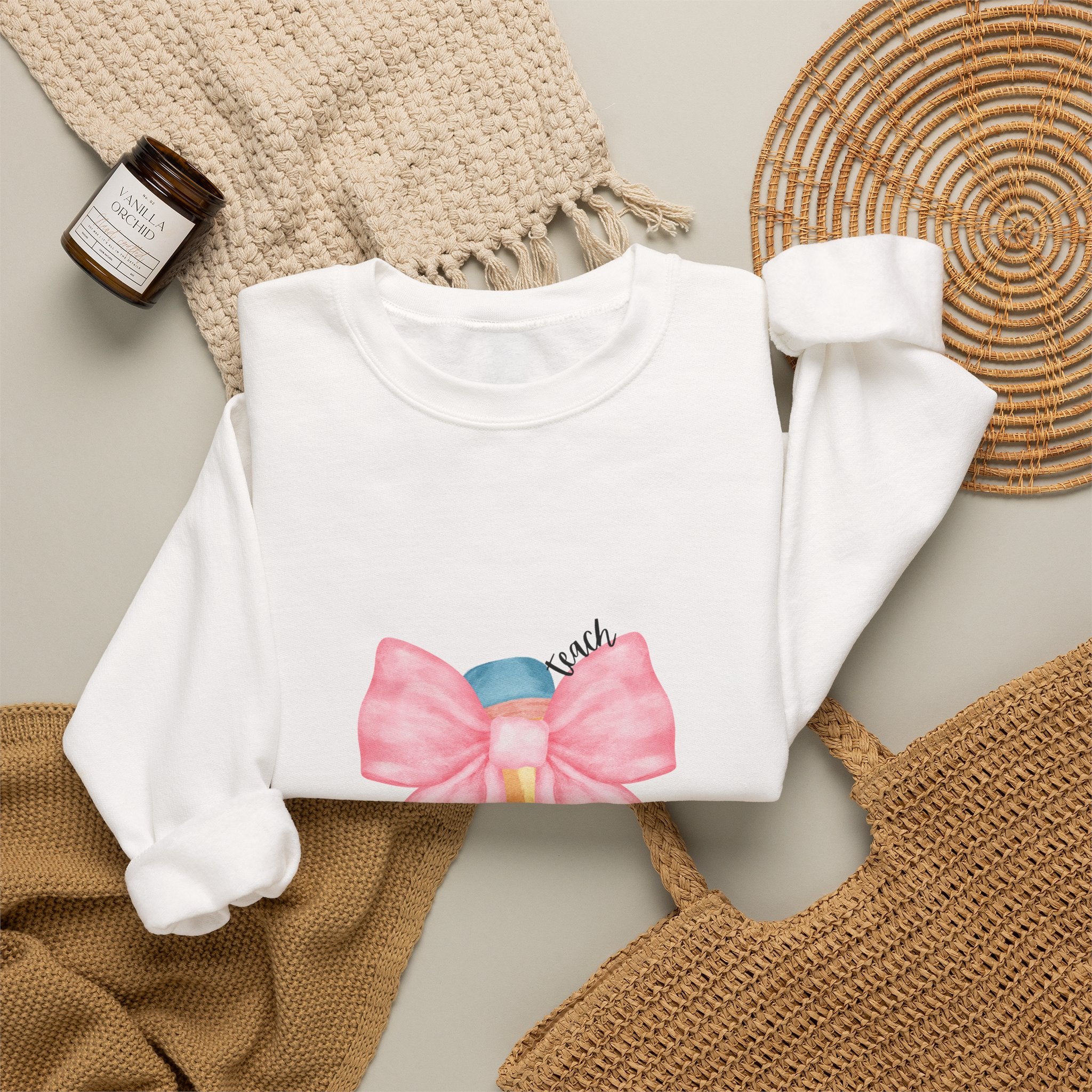 Pencil with Pink Bow Crewneck Sweatshirt — Cute Back-to-School Teacher Gift