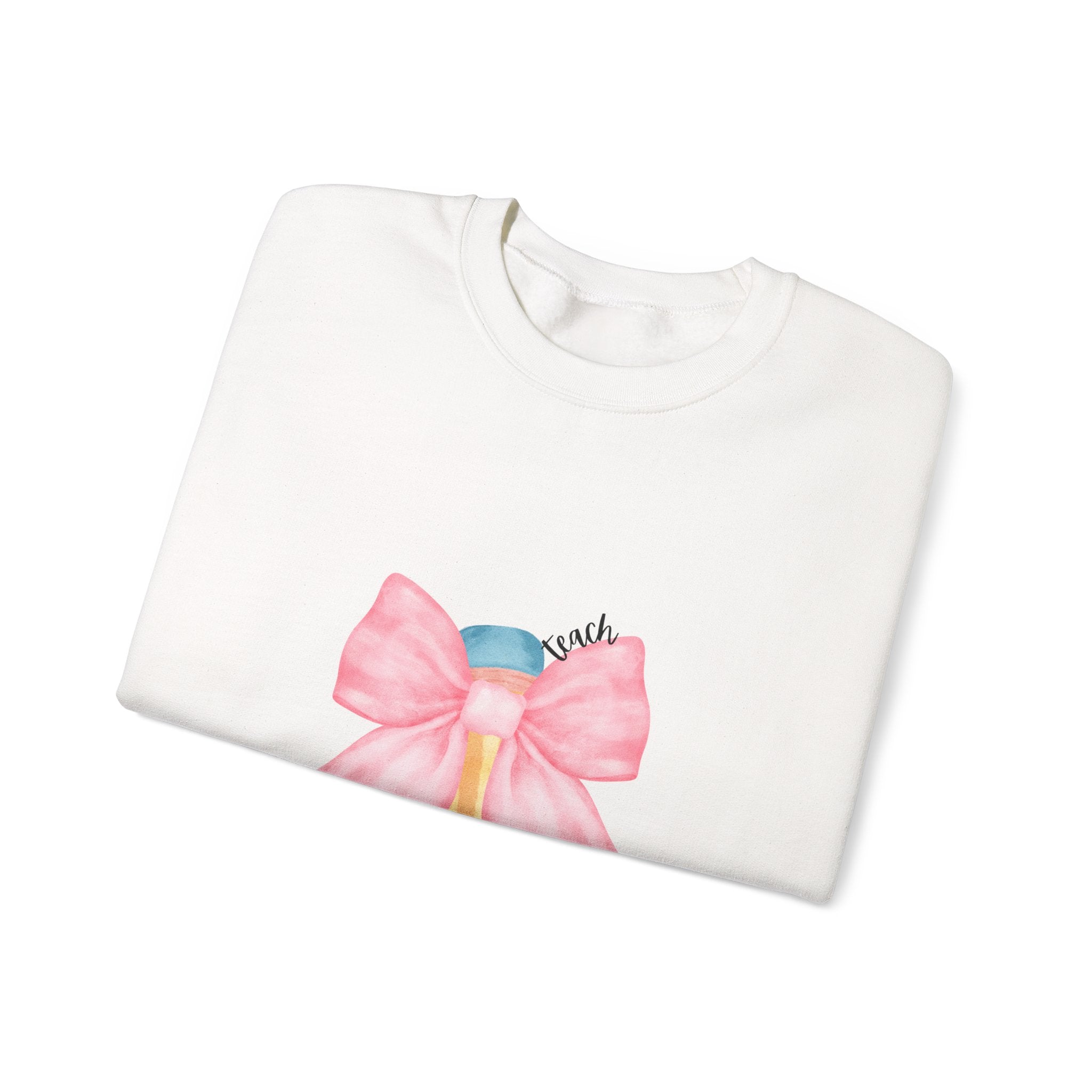 Pencil with Pink Bow Crewneck Sweatshirt — Cute Back-to-School Teacher Gift