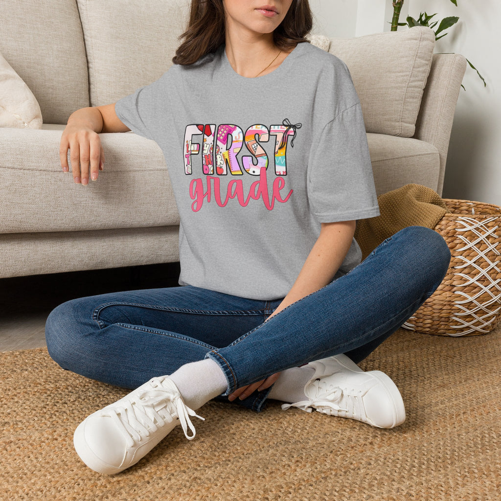 First Grade T-Shirt — Cute Floral Back-to-School Tee for Teachers & Students