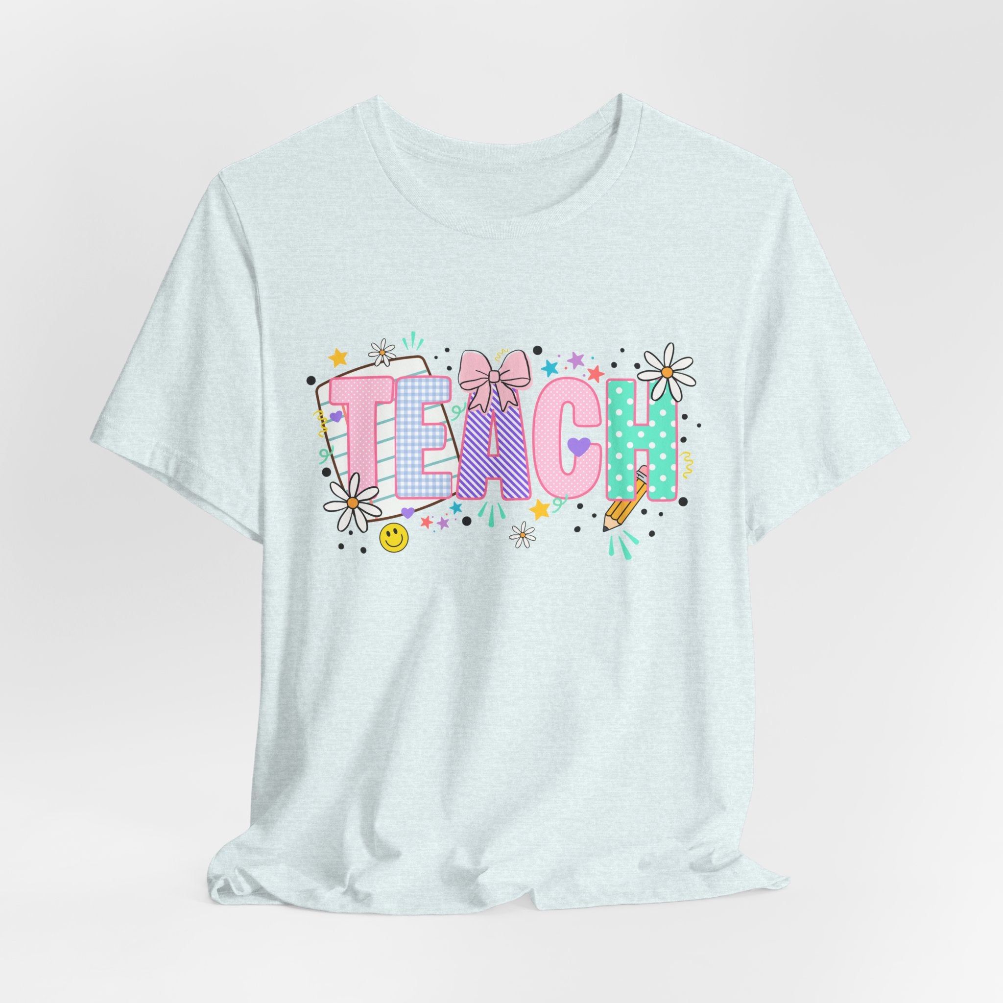 Teach Floral Graphic Tee — Cute Pastel "TEACH" Teacher T‑Shirt